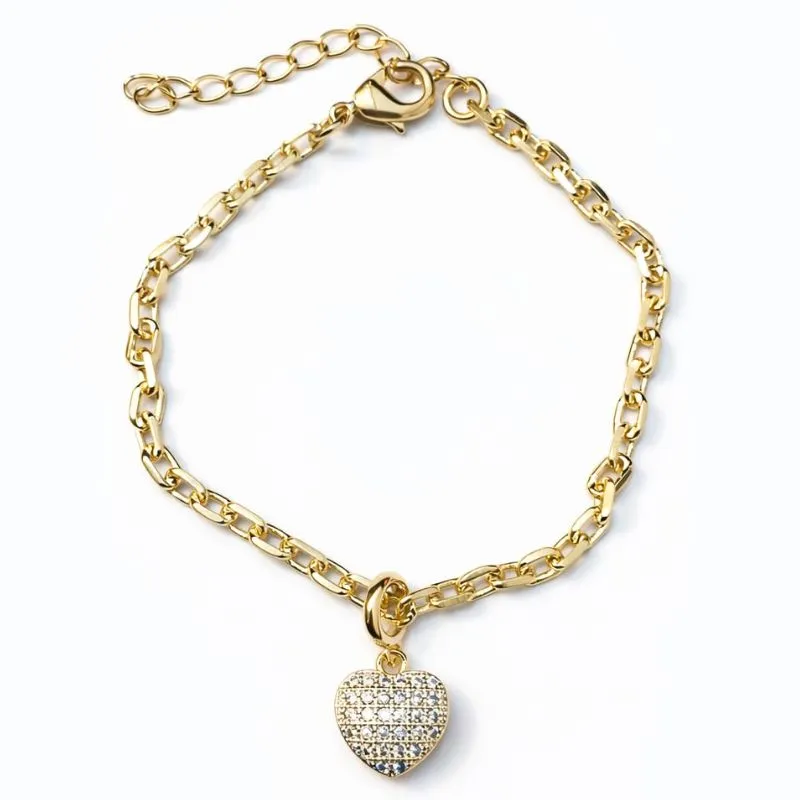 Pulseira Elos com Pingente Coração Cravejado
