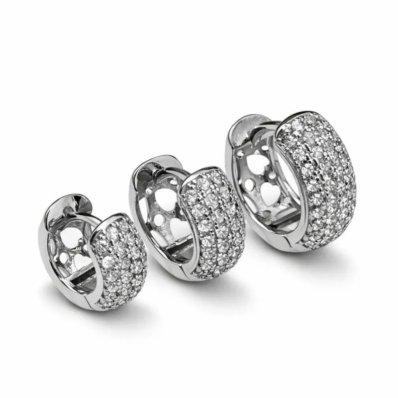 Trio de Brincos Argolinha Cravejada Ródio