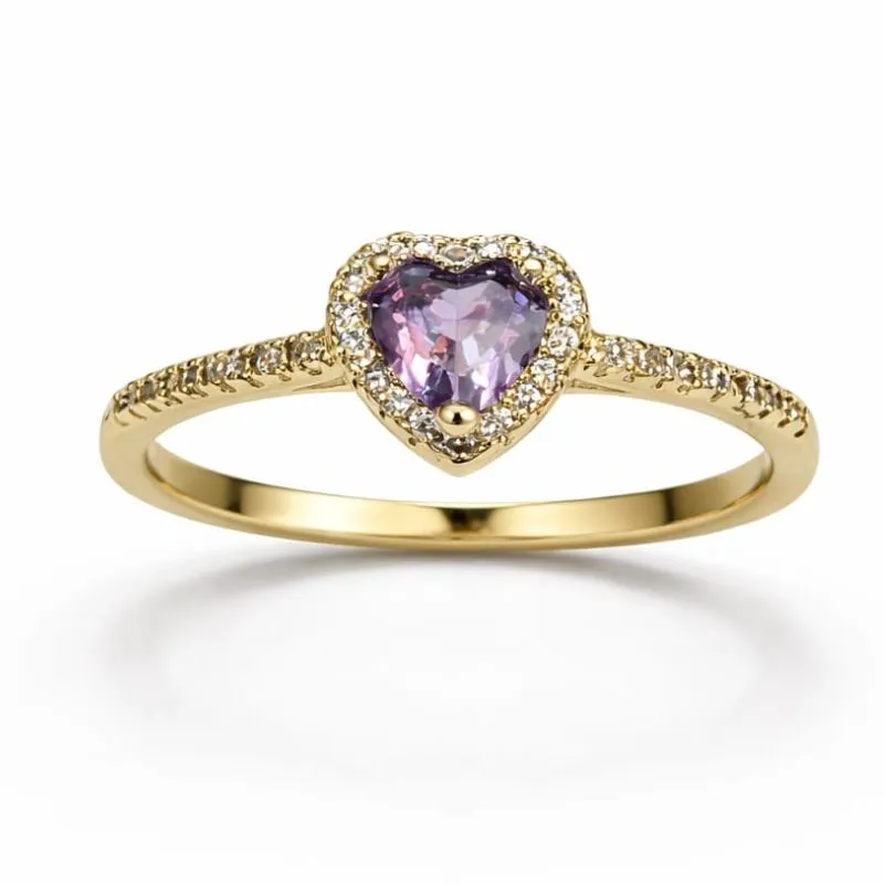 Anel Coração com Pedra Lilás Cravejada