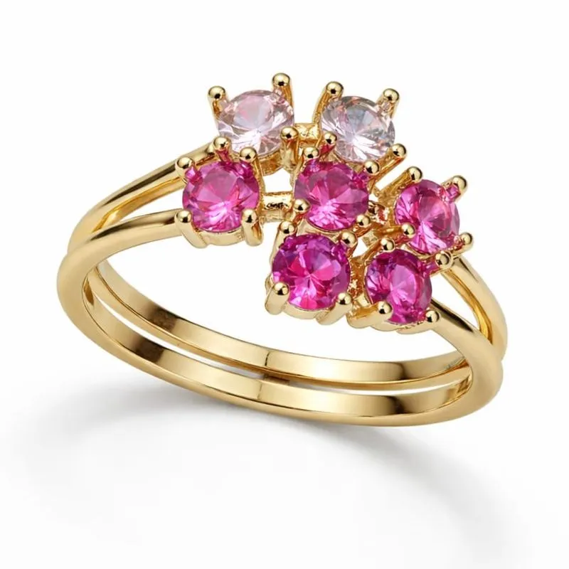 Anel Floral com Pedras Rosas