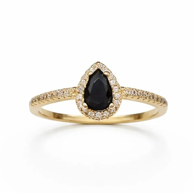 Anel Solitário Gota Pedra Preta