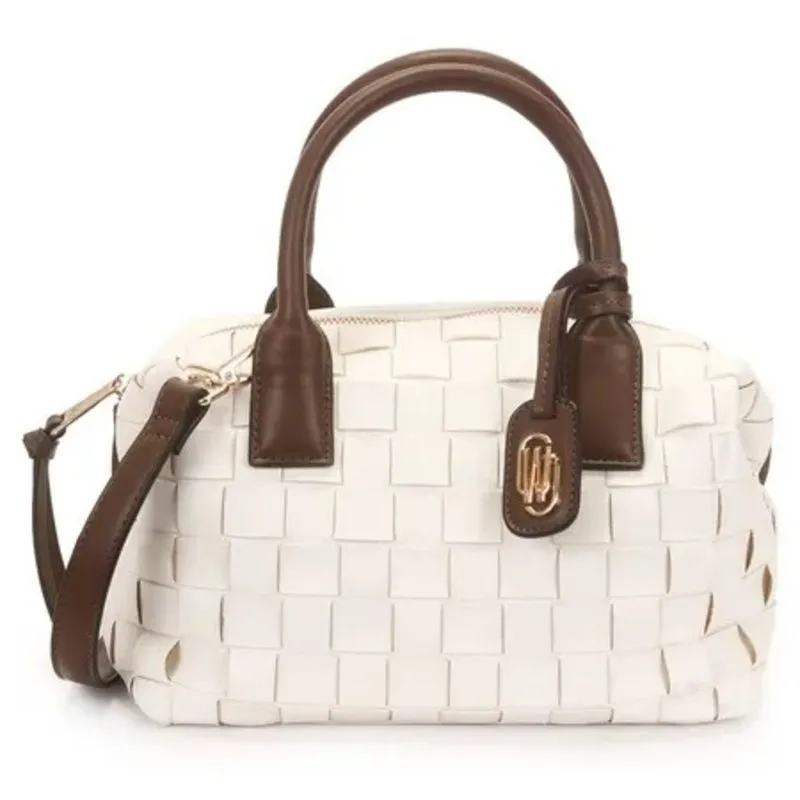 Bolsa Baú Média Tressê WJ Branca com Marrom