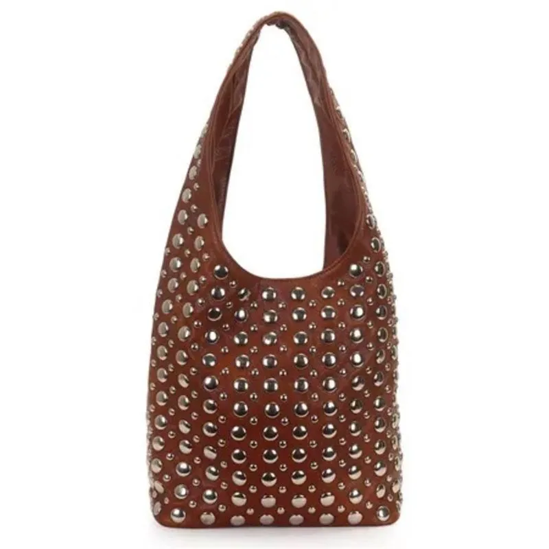 Bolsa Hobo Marrom WJ com Aplicações.