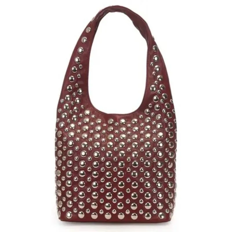 Bolsa Hobo Vermelho Vinho WJ com Aplicações