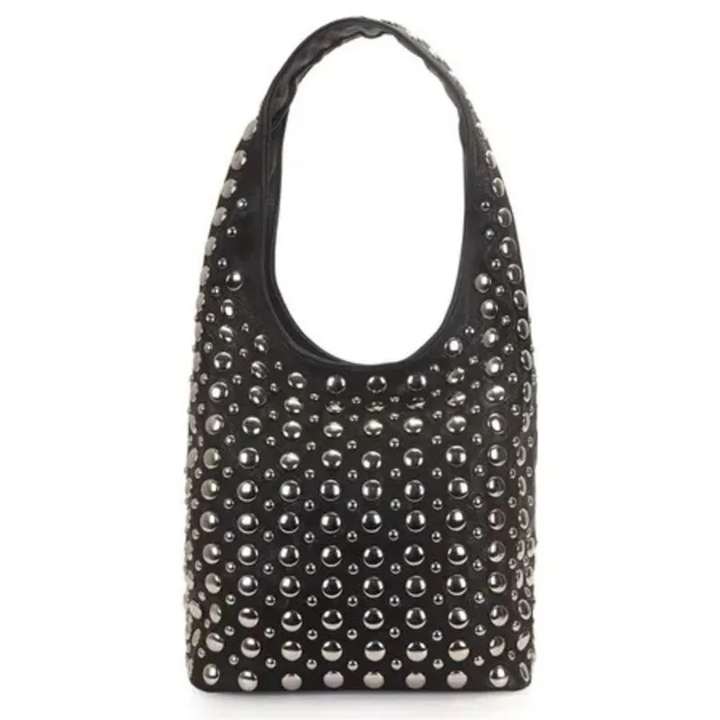 Bolsa Hobo Preta WJ com Aplicações.