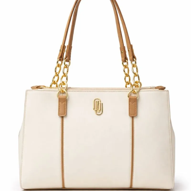 Bolsa Média WJ Elegance Bicolor  Off White com Marrom.