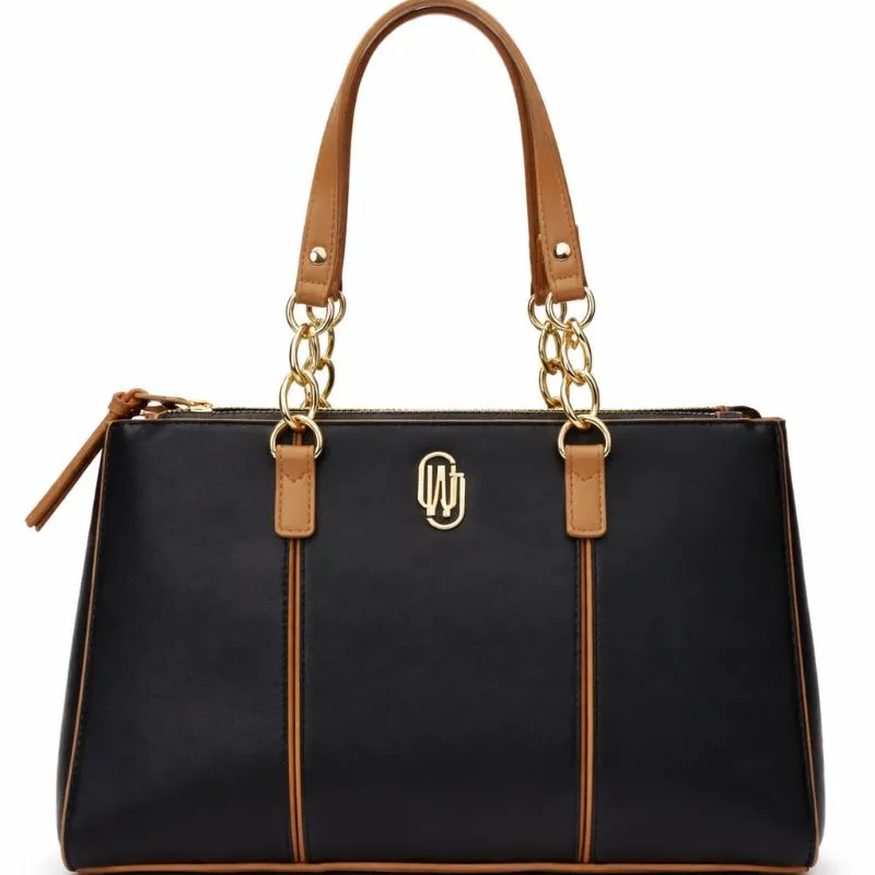 Bolsa Média WJ Elegance Bicolor  Preta com Marrom.
