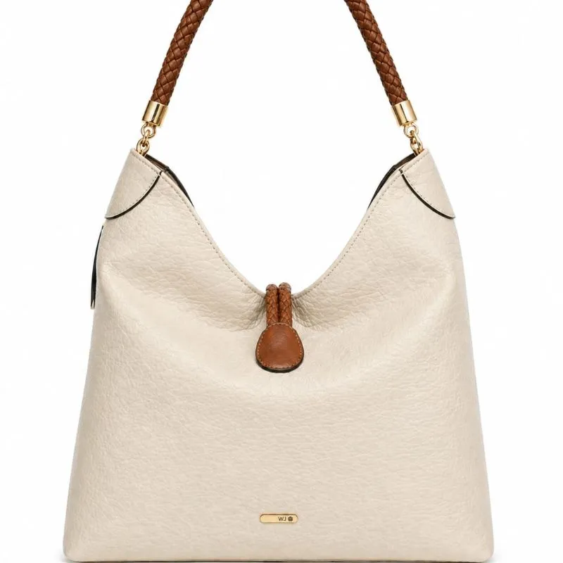 Bolsa Saco Grande WJ Off White com Marrom
