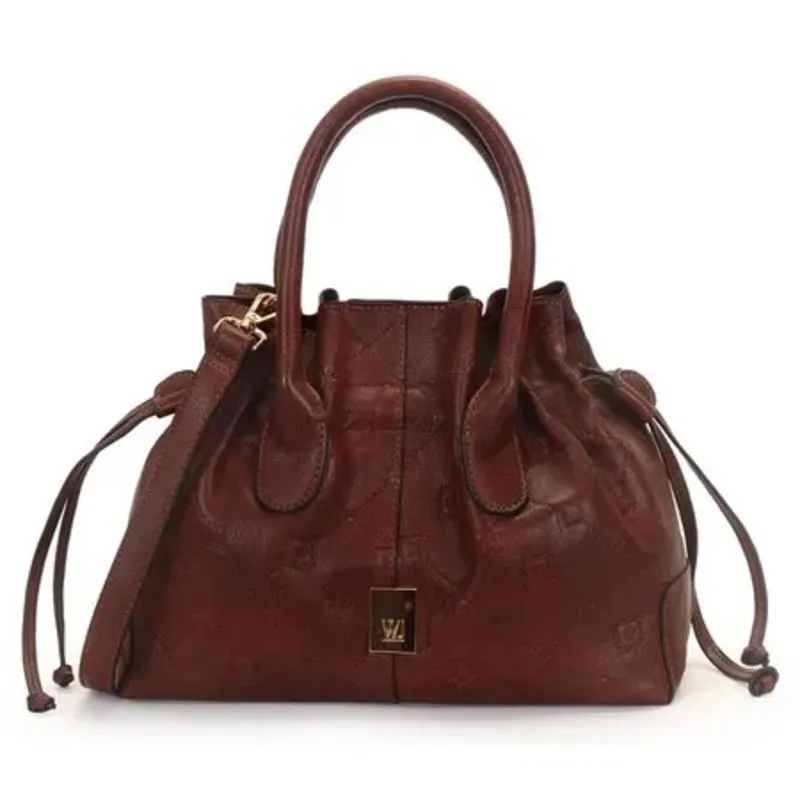 Bolsa Saco Média Monograma Baixo Relevo WJ Marrom Café
