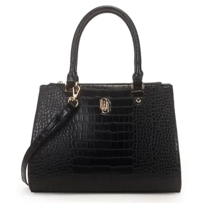 Bolsa Satchel Grande Estruturada Croco WJ - Preta