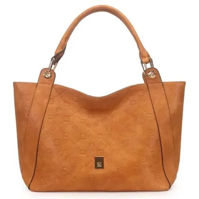 Bolsa Satchel Grande Monograma WJ - Caramelo