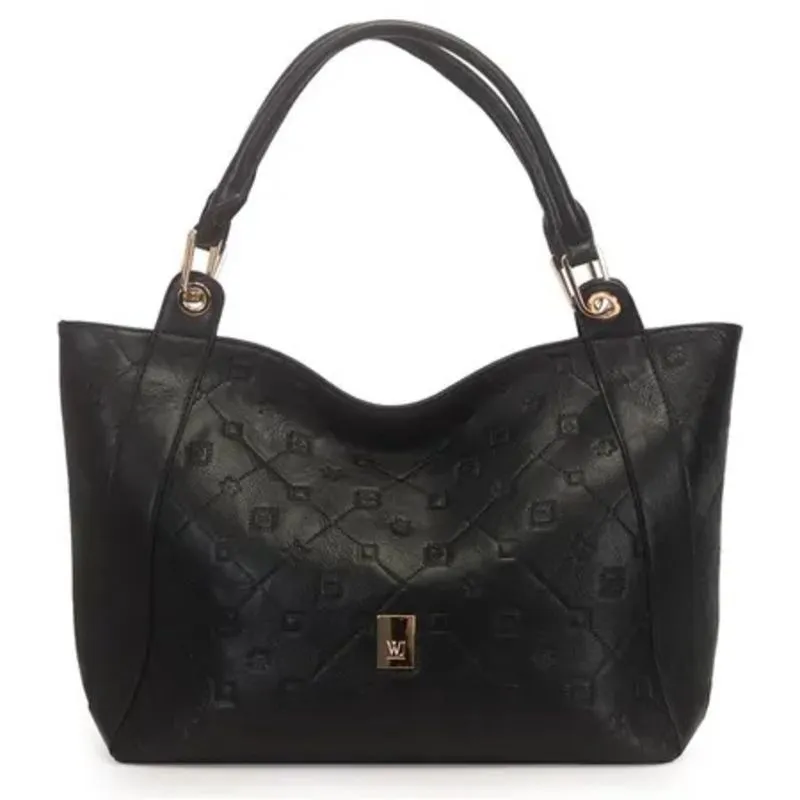 Bolsa Satchel Grande Monograma WJ - Preto