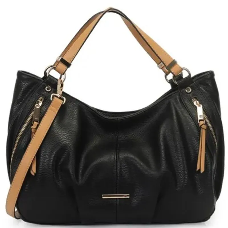 Bolsa WJ Hobo Bicolor com Zíperes Preta