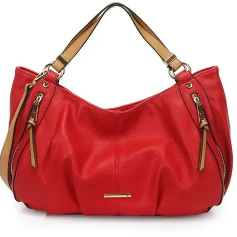 Bolsa WJ Hobo Bicolor com Zíperes Vermelha