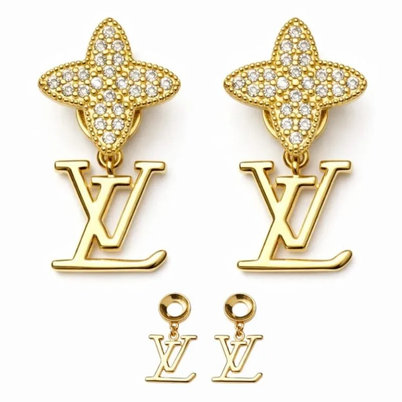 Brinco com Zircônias e Pingente LV.