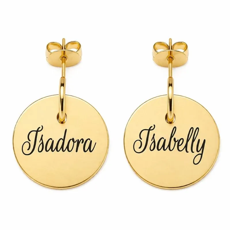 Brinco Personalizado com Nome  Medalha Dourada.