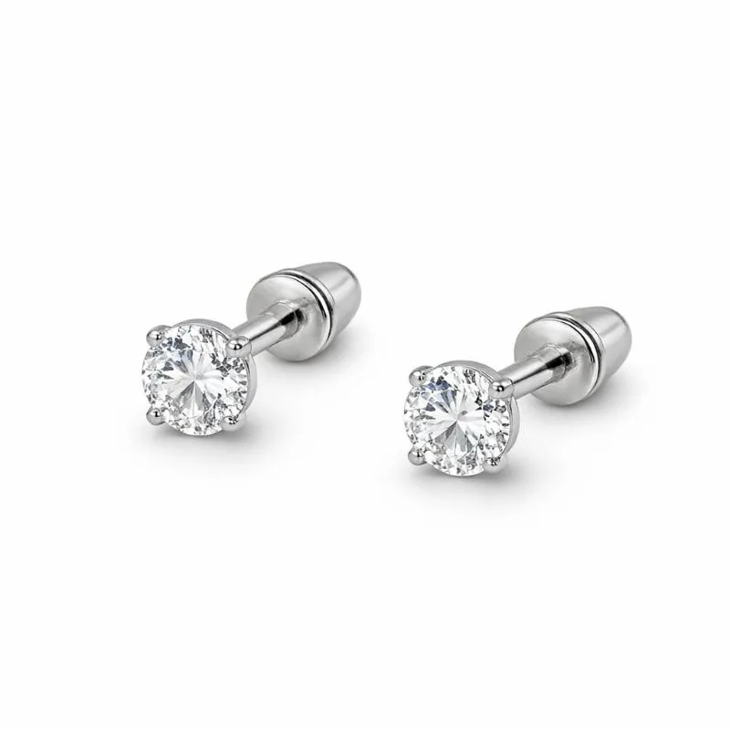 Brinco Ponto de Luz Pequeno em Prata 925 com Tarraxa Baby.