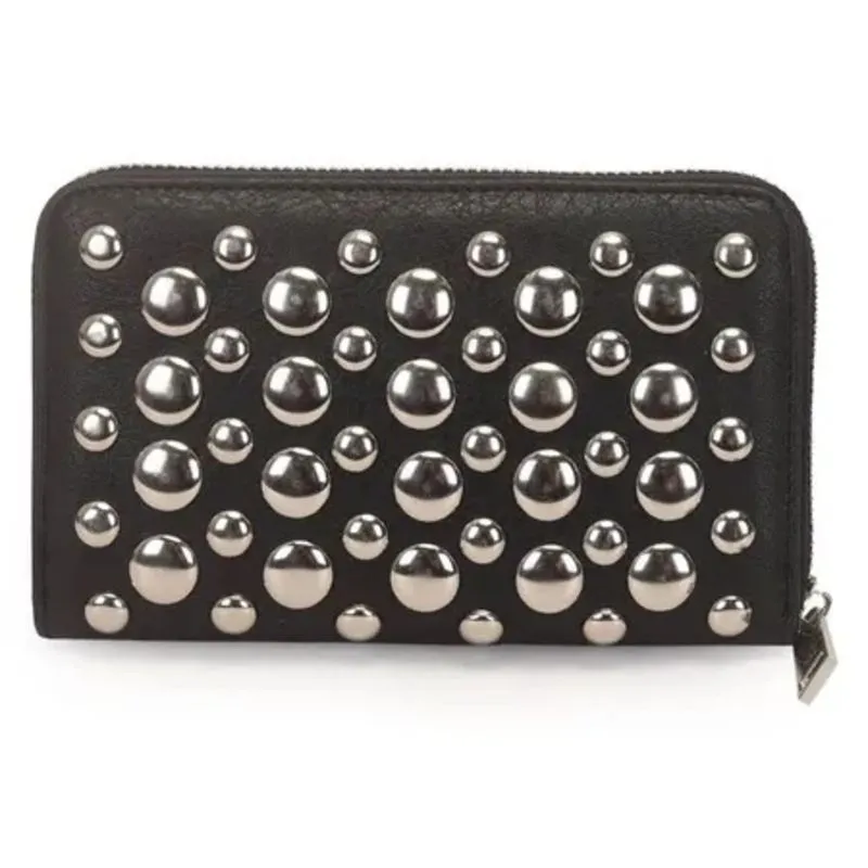 Carteira Media Preta Com Aplicacao Tachas