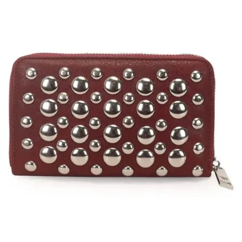 Carteira Media Vermelho Vinho Com Aplicacao Tachas