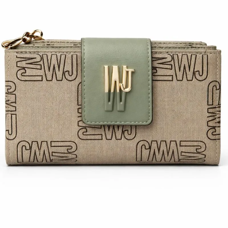 Carteira WJ Média Monograma com Fecho Verde Oliva