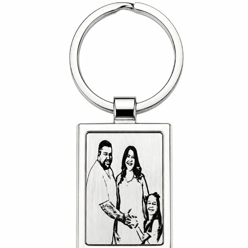 Chaveiro Personalizado Retangular em Aço Prata.