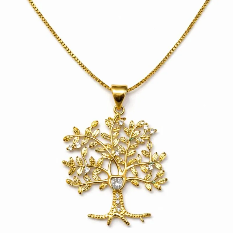Colar Árvore da Vida Cravejada Banhado a Ouro.