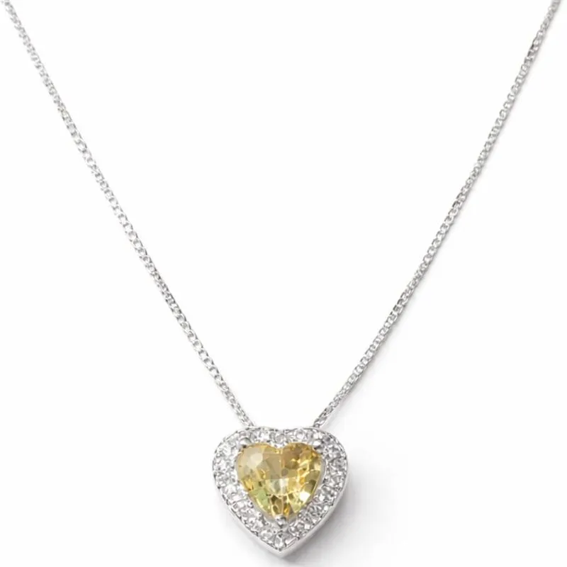 Colar Coração com Pedra Amarela em Prata 925.