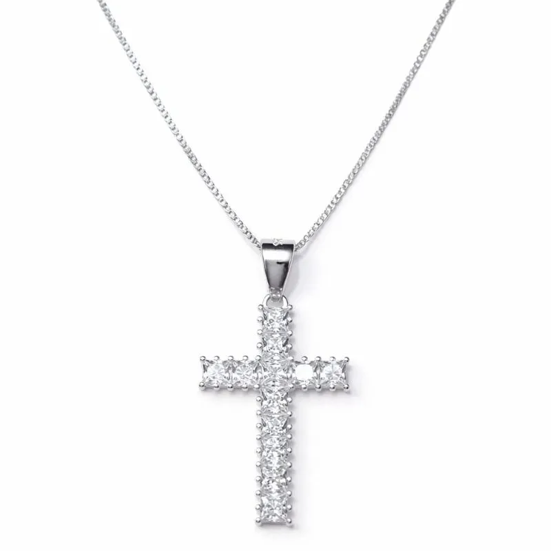 Colar Cruz Cravejada em Prata 925.