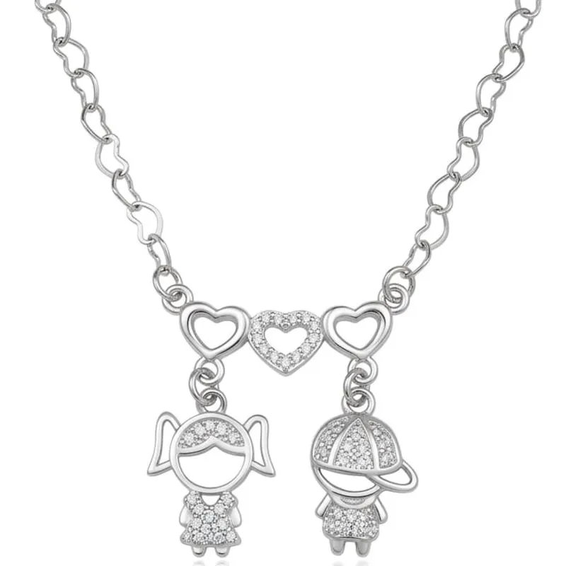 Colar Filhos com Corações em Ródio Branco.