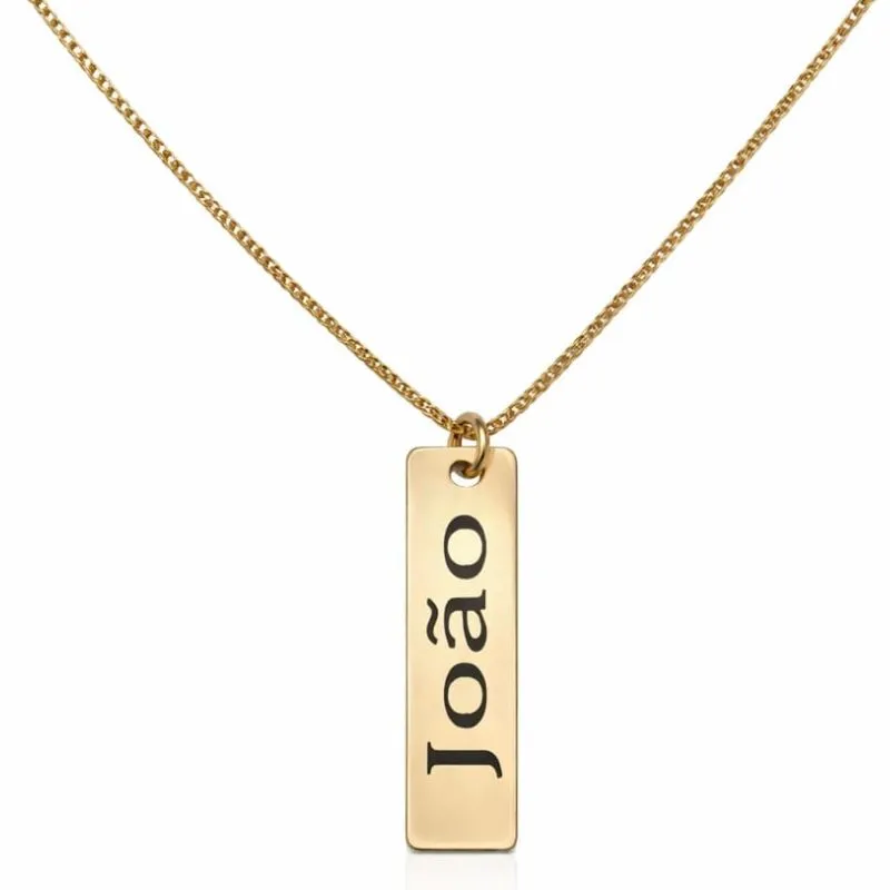 Colar Infantil 1cm Personalizado com Placa Retangular Nome ou Data.