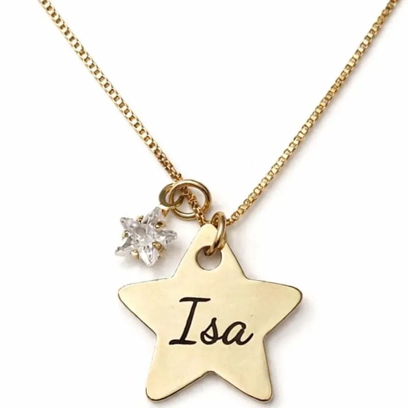 Colar Infantil Estrela 1,5 cm Personalizado Nome ou Data.