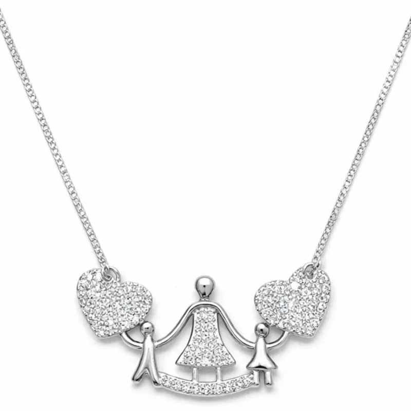Colar Mãe com Casal de Filhos em Ródio Branco.