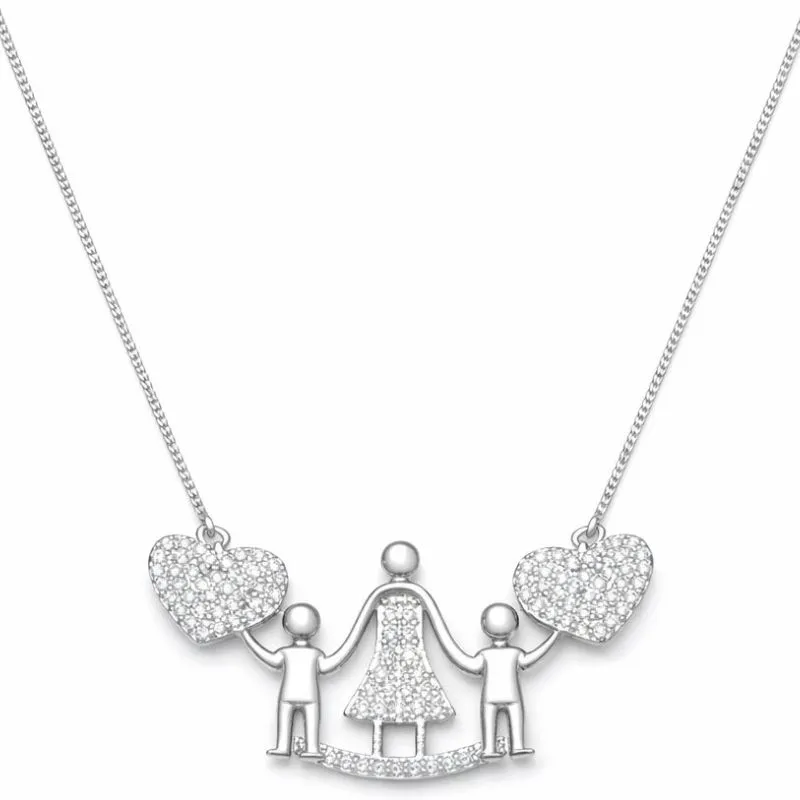 Colar Mãe com Dois Filhos em Ródio Branco.