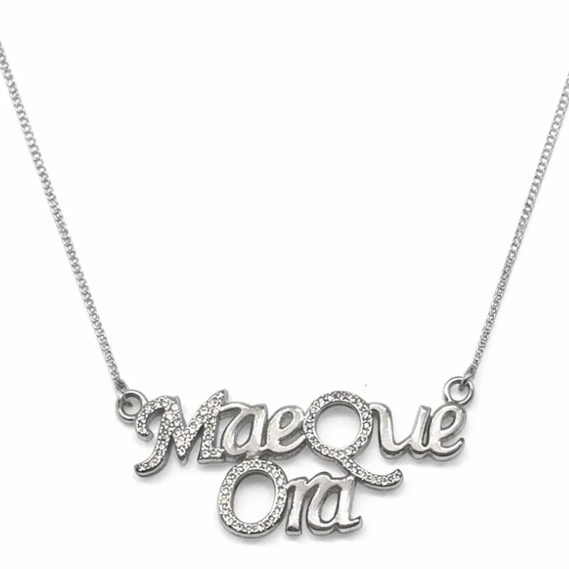 Colar Mãe Que Ora em Ródio Branco com Detalhes Cravejados