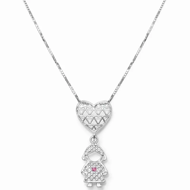 Colar Menina com Coração Vazado em Prata 925.