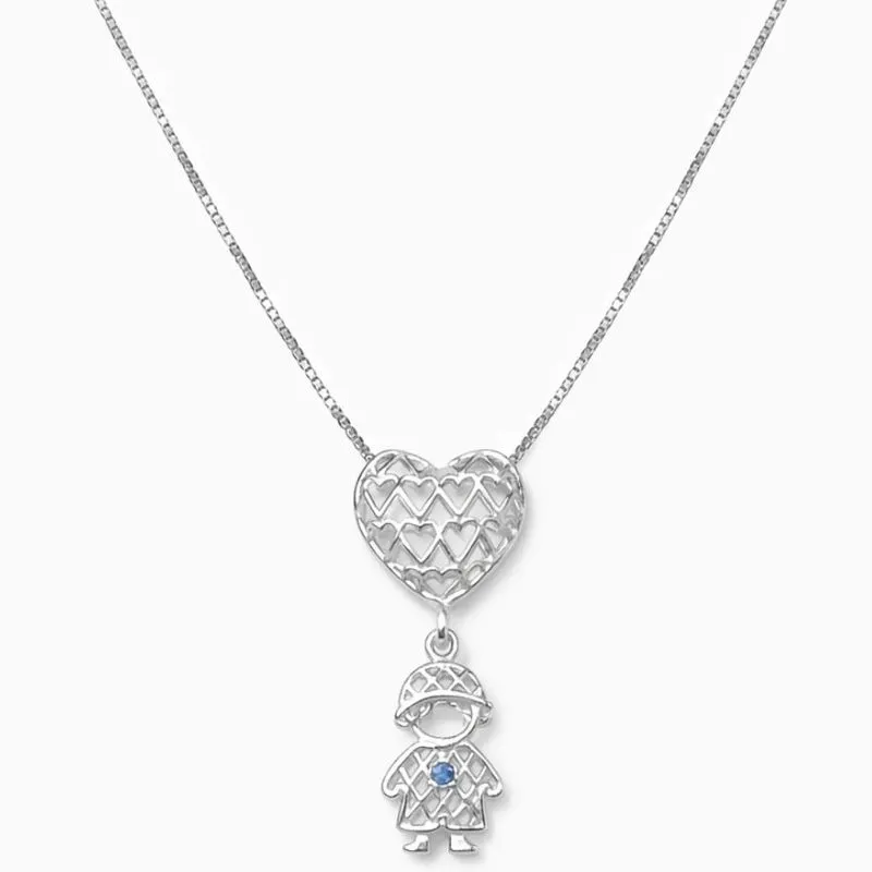 Colar Menino com Coração Vazado em Prata 925.