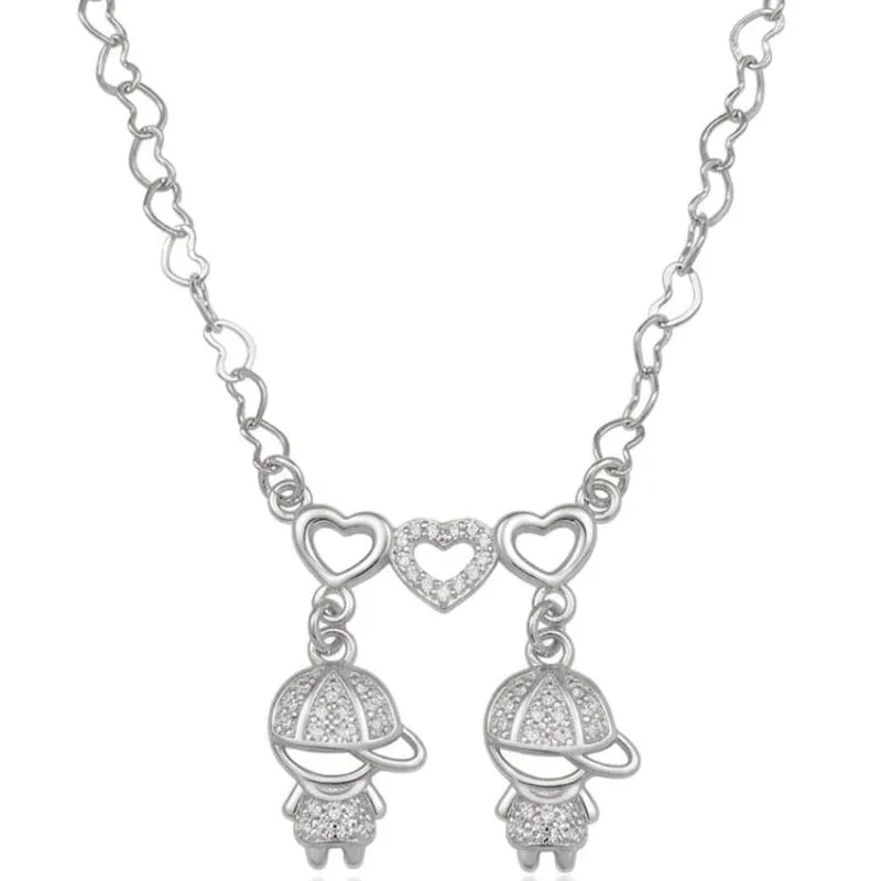 Colar Meninos com Corações em Ródio Branco.