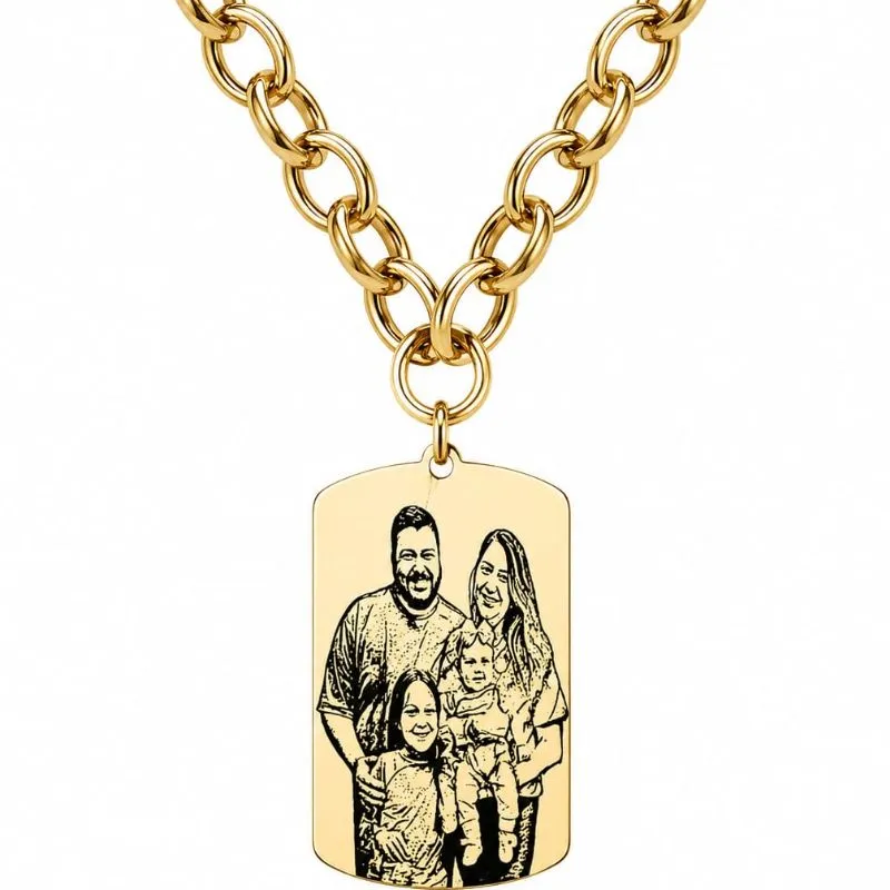 Colar Personalizado com Fotogravação Elo Português Grossa Banhado a Ouro.