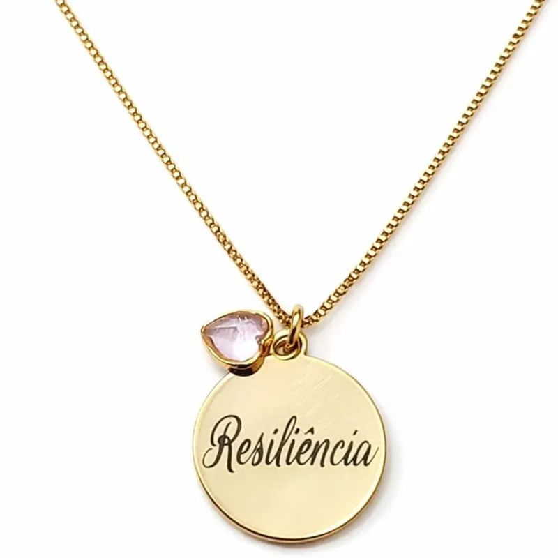Colar Personalizado com Pingente Redondo Nome ou Data 1,5cm e Ponto de Luz .