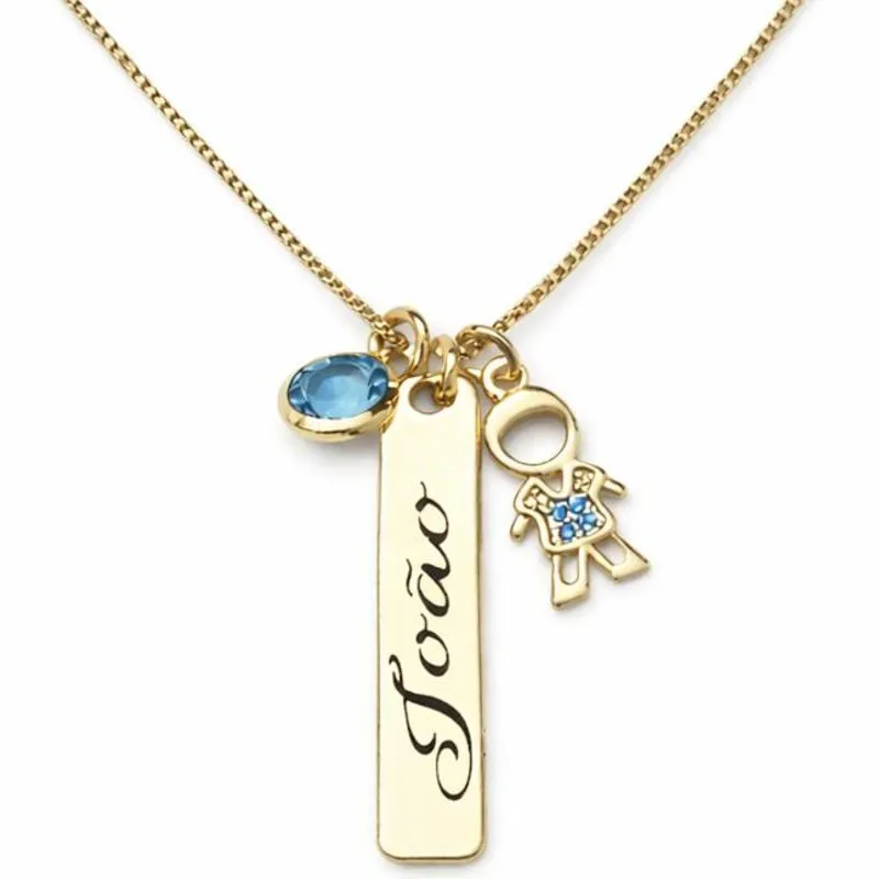 Colar Personalizado com Placa e Pingente de Menino.
