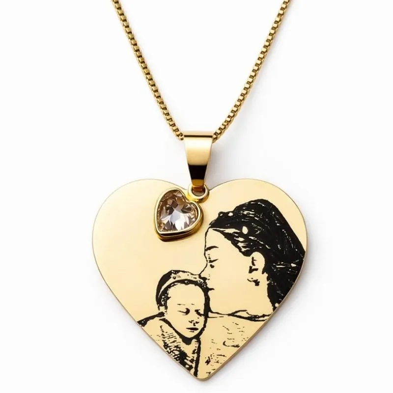 Colar Personalizado Coração 3cm com Ponto de Luz.