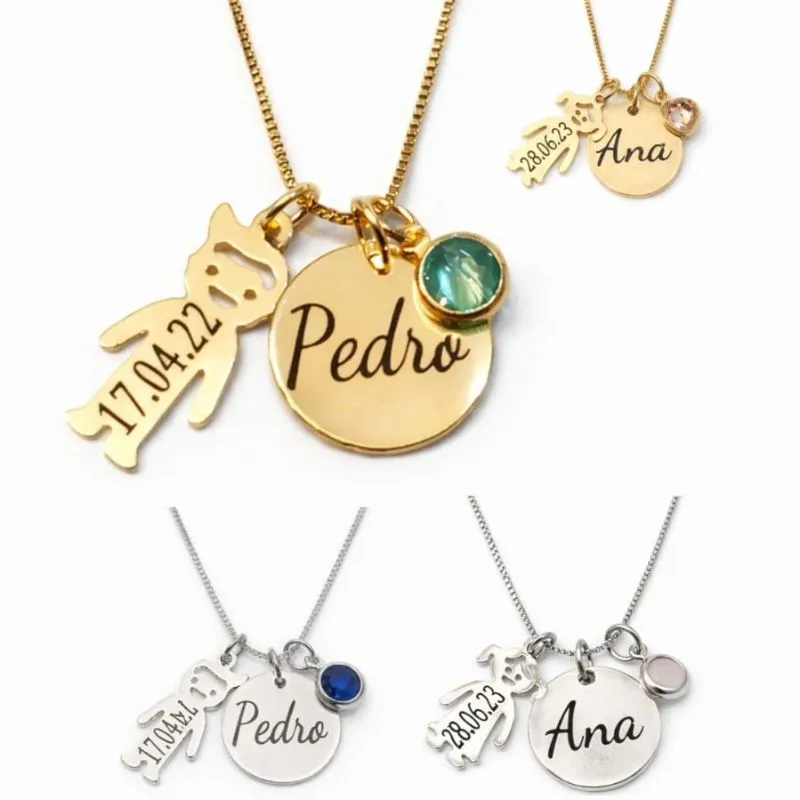 Colar Personalizado Filho(a) com Nome, Data e Ponto de Luz