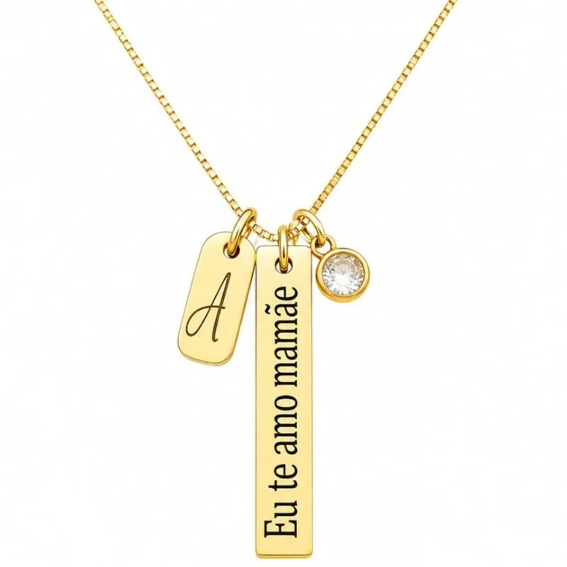 Colar Personalizado Retangular Fino Banhado a Ouro.