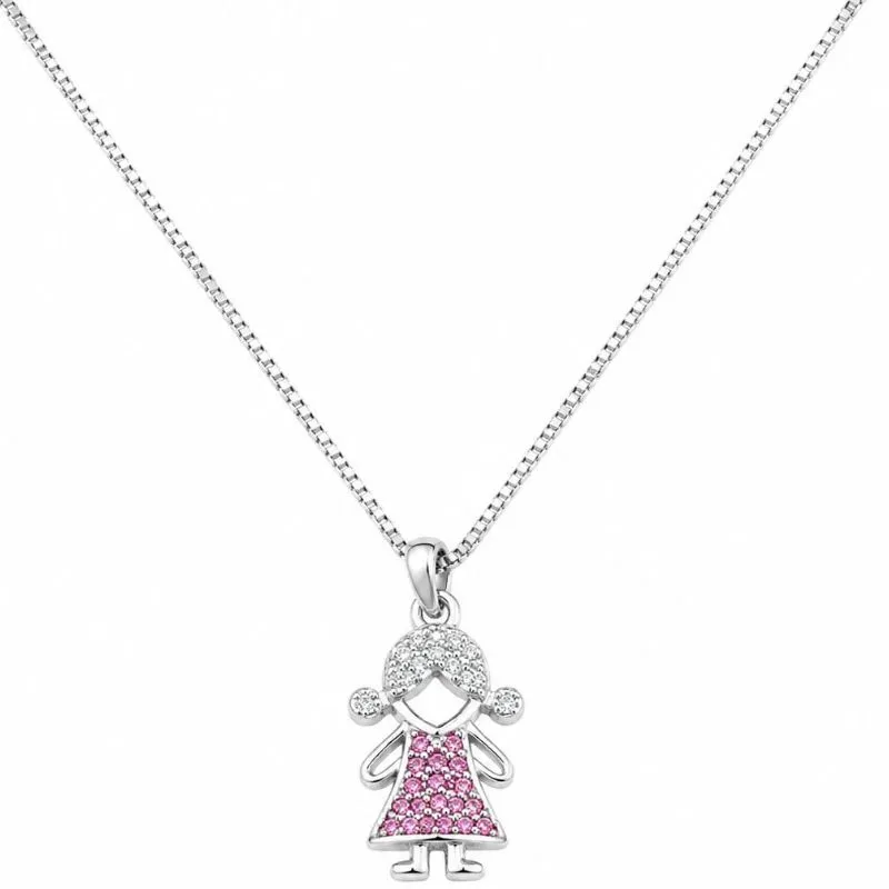 Colar Pingente Menina Cravejado  Ródio Branco.