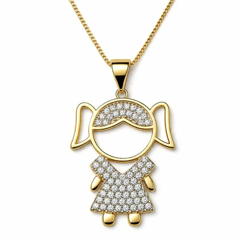 Colar Pingente Menina Grande Cravejada.