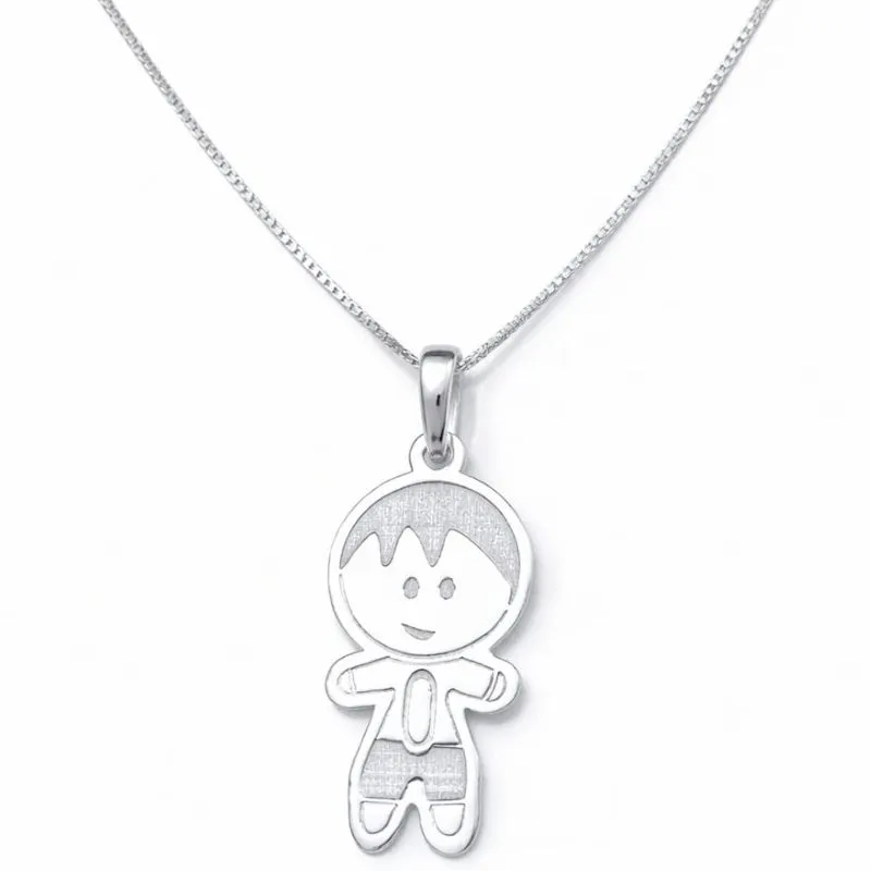 Colar Pingente Menino em Prata 925.