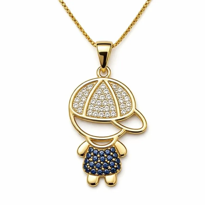 Colar Pingente Menino Grande com Boné e Pedras Azul Escuro