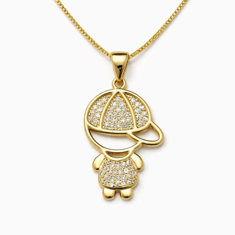 Colar Pingente Menino Grande Cravejado com Boné