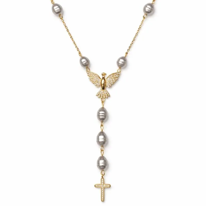 Colar Religioso com Pérolas e Espírito Santo  Fé e Sofisticação.