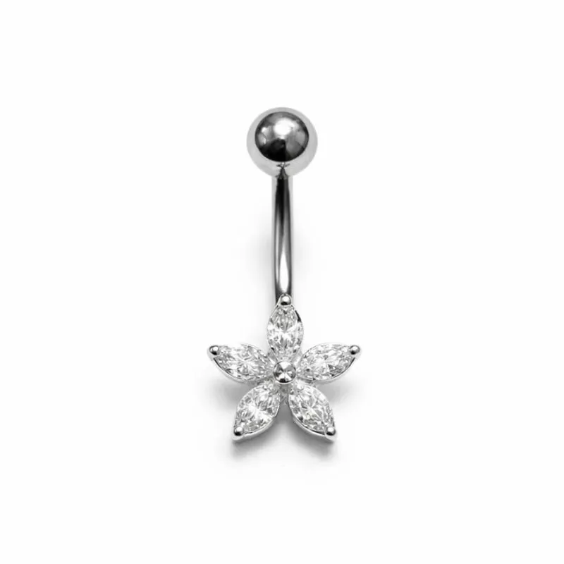 Piercing de Umbigo AÇO com Flor Cravejada